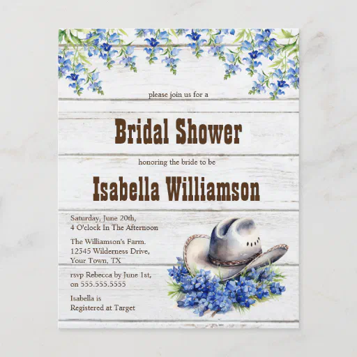 Budget Blue Bonnet Whitewash Wood Bridal Shower