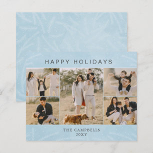 Budget Blue Botanical 5 photo Collage Holiday Card