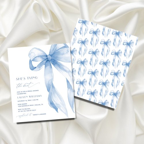 BUDGET Blue Bow Shes Tying the Knot Bridal Shower Flyer