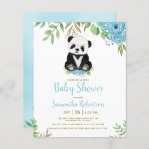 Budget Blue Boy Bear Greenery Shower Invitation