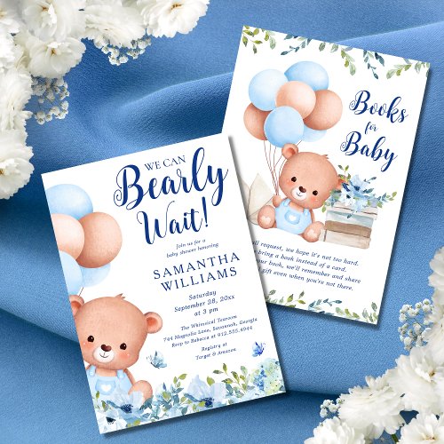 Budget Blue Boy Teddy Bear Books for Baby Shower Invitation