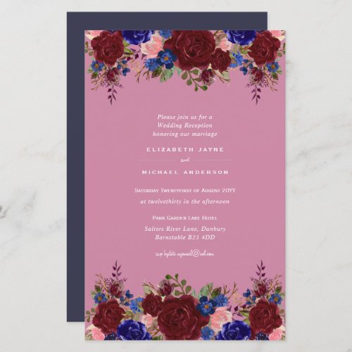 BUDGET Blue Burgundy Floral Wedding Invite A9