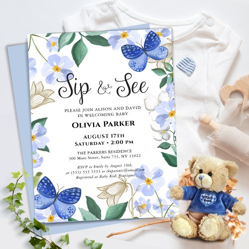 Budget Blue Butterfly Boy Baby Sip and See Invite