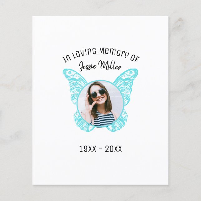 Budget Blue Butterfly | Photo Memorial  Invitation (Front)
