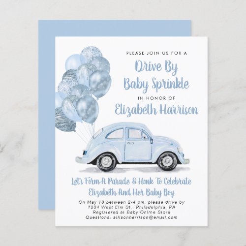 Budget Blue Car Drive By Baby Sprinkle Invitation