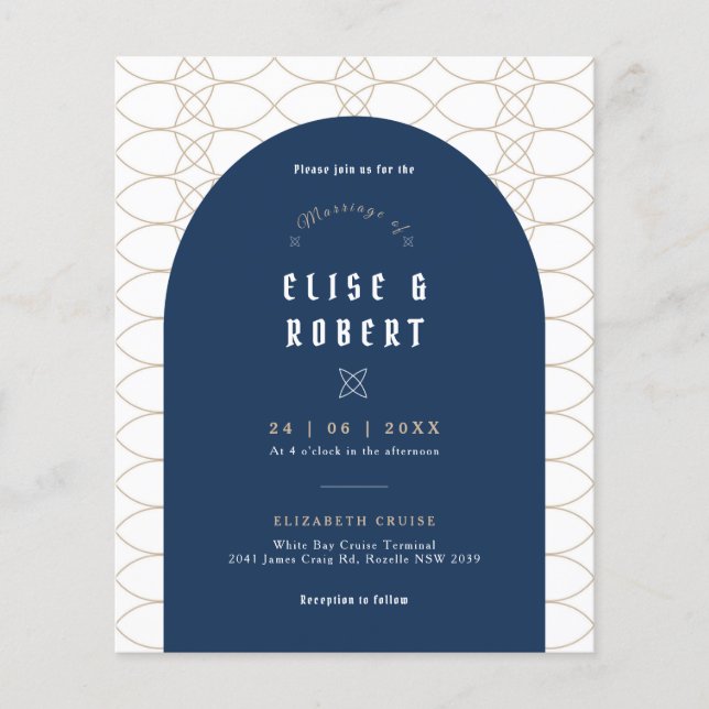 BUDGET Blue Classic Retro Wedding Invitation Flyer (Front)