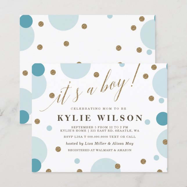 Budget Blue Confetti Boy Baby Shower Invitation (Front/Back)