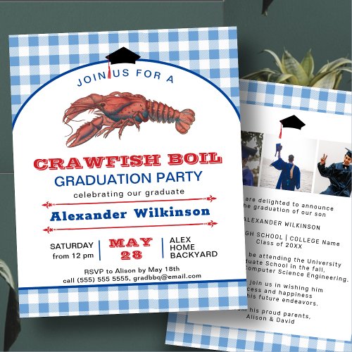 BUDGET Blue Crawfish Boil GRAD 3 Photo Invitation