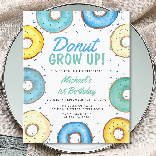 Budget Blue Donut 1st Birthday Invitation