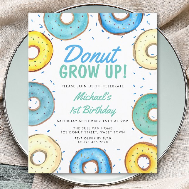 Budget Blue Donut 1st Birthday Invitation (Creator Uploaded)
