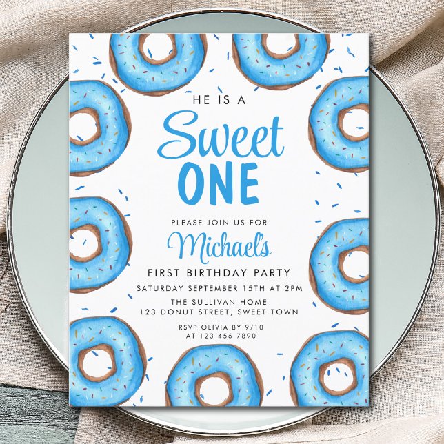 Budget Blue Donut Boy's First Birthday Invitation (Creator Uploaded)