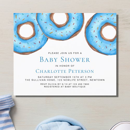 Budget Blue Donuts Boys Baby Shower Invitation