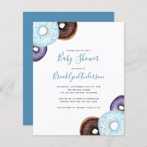 BUDGET Blue Doughnuts Baby Shower Invitation