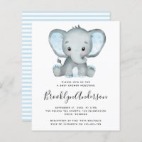 BUDGET Blue Elephant Baby Shower Invitation
