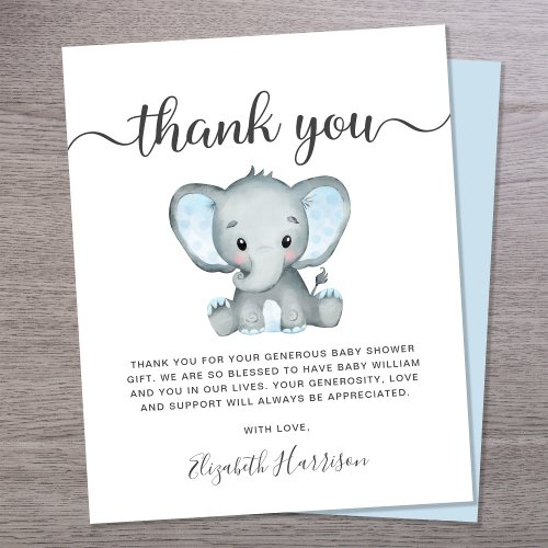 Budget Blue Elephant Baby Shower Thank You Card