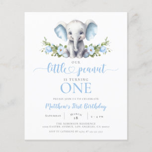 Budget Blue Elephant Boy 1st Birthday Invitation