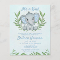 Budget Blue Elephant Boy Baby Shower Invitation Flyer