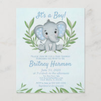 Budget Blue Elephant Boy Baby Shower Invitation Flyer