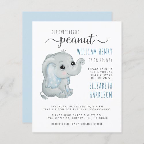 Budget Blue Elephant Virtual Baby Boy Shower