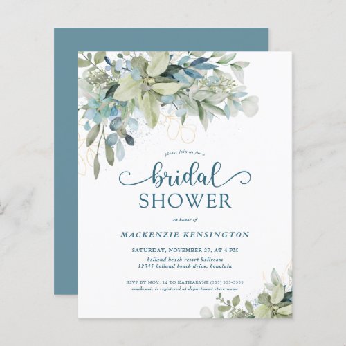 BUDGET Blue Eucalyptus Bridal Shower Invitation