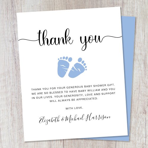 Budget Blue Feet Baby Boy Shower Thank You Card