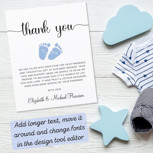 Shower Thank You Card Baby Registry Card Template Budget Blue Feet