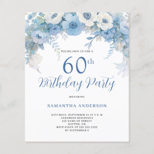 Budget Blue Floral 60th Birthday Invitation  Flyer