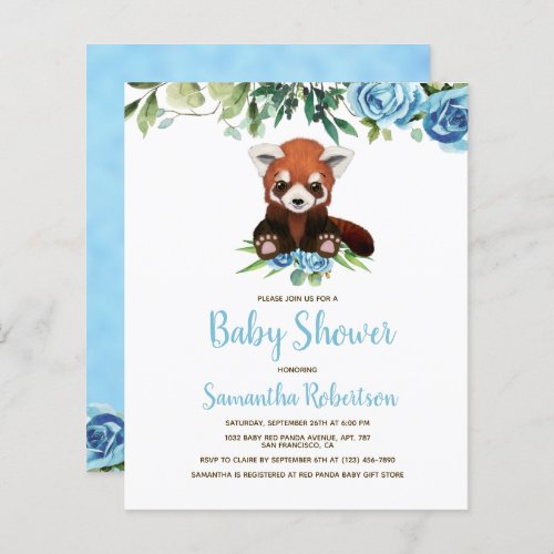 Budget Blue Floral Bear Boy Baby Shower Invitation