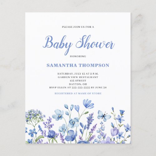 Budget Blue Floral Boy Baby Shower Invitation Flyer