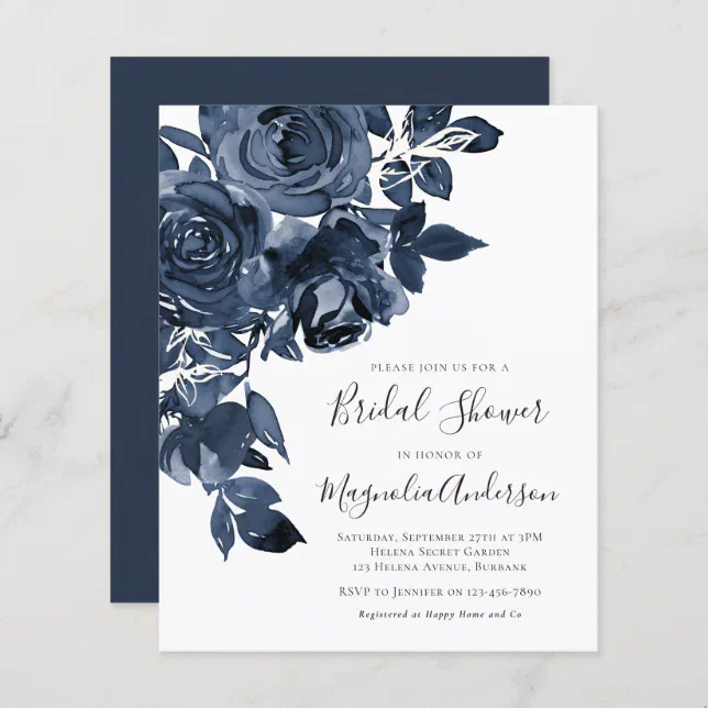 Budget Blue Floral Bridal Shower Invitation | Zazzle