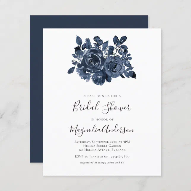 Budget Blue Floral Bridal Shower Invitation | Zazzle