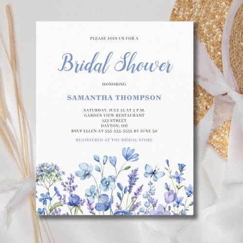 Budget Blue Floral Bridal Shower Invitation Flyer