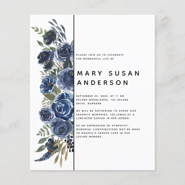 BUDGET Blue Floral Celebration of Life Invitation | Zazzle