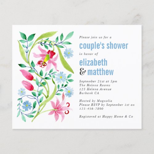 Budget Blue Floral Couples Shower Invitation