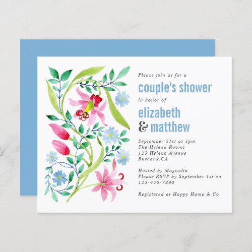 Budget Blue Floral Couples Shower Invitation