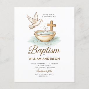 Budget Blue Floral Cross Baptism Invitation