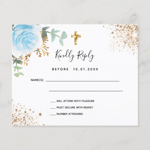 Budget blue floral eucalyptus baptism RSVP