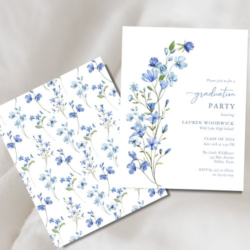 Budget Blue Floral Girl Graduation Party Invites