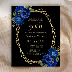 Budget Blue Floral Gold Black 50th Anniversary