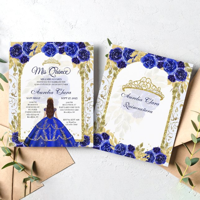 Budget Blue Floral Princess Gold Arch Quinceanera (Creator Uploaded)
