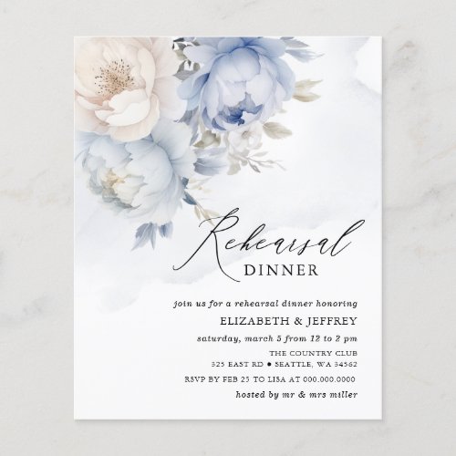 Budget Blue Floral Rehearsal Dinner Invitations