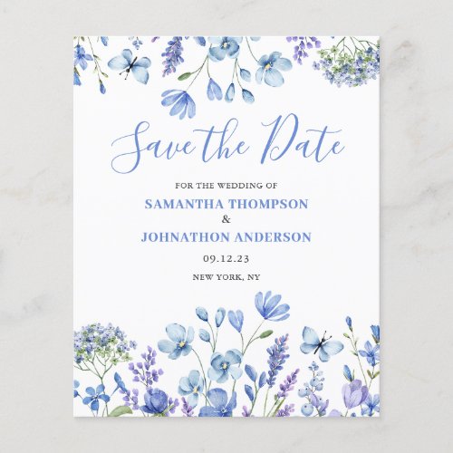Budget Blue Floral Save The Date Flyer