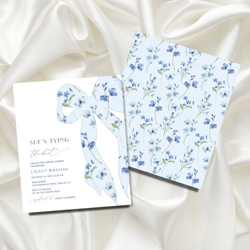BUDGET Blue Floral Shes Tying Knot Bridal Shower Flyer