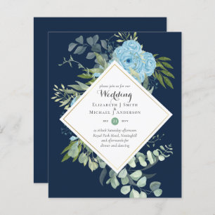 BUDGET Blue Floral Wedding Invitations Eucalyptus