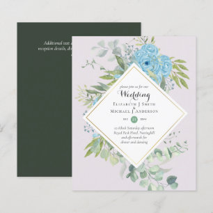 BUDGET Blue Floral Wedding Invitations Eucalyptus