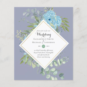 BUDGET Blue Floral Wedding Invitations Eucalyptus Flyer