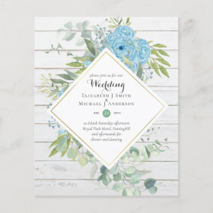 BUDGET Blue Floral Wedding Invitations Eucalyptus Flyer