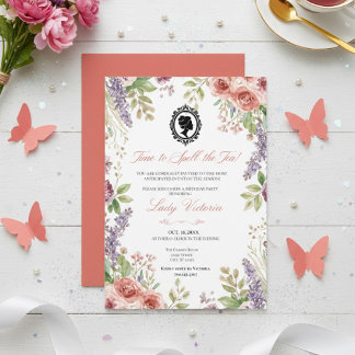 Budget Blue Florals Bridgerton Birthday Party Invitation