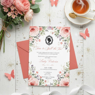 Budget Blue Florals Bridgerton Birthday Party Invitation