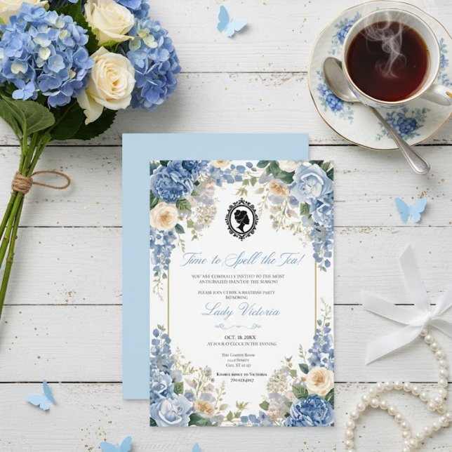 Budget Blue Florals Bridgerton Birthday Party Invitation (Creator Uploaded)